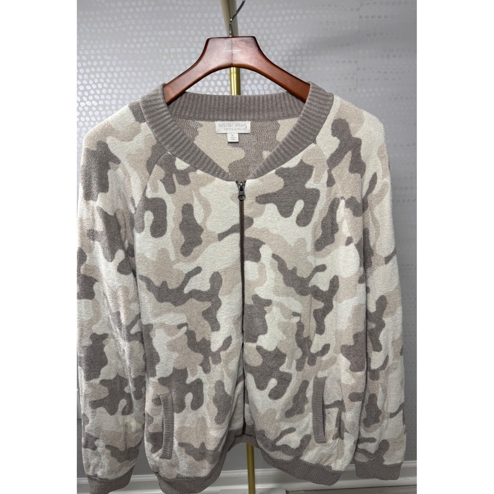 Barefoot Dreams CozyChic Ultra Lite Camo Full Zip Jacket Womens XL Gray Beige